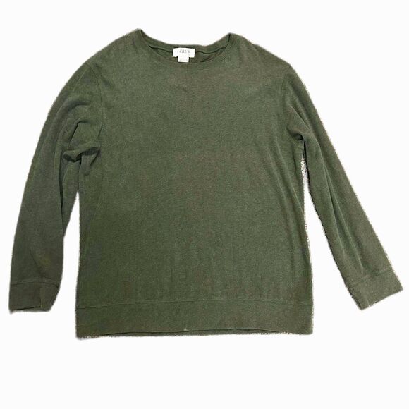 J. Crew Olive Green Cotton Crewneck Long Sleeve Sweater-Tee Size L - Picture 2 of 9